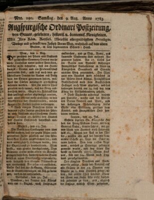 Augsburgische Ordinari Postzeitung von Staats-, gelehrten, historisch- u. ökonomischen Neuigkeiten (Augsburger Postzeitung) Samstag 9. August 1783