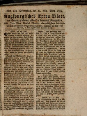 Augsburgische Ordinari Postzeitung von Staats-, gelehrten, historisch- u. ökonomischen Neuigkeiten (Augsburger Postzeitung) Donnerstag 21. August 1783