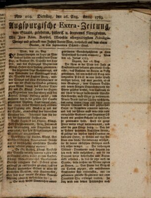 Augsburgische Ordinari Postzeitung von Staats-, gelehrten, historisch- u. ökonomischen Neuigkeiten (Augsburger Postzeitung) Dienstag 26. August 1783