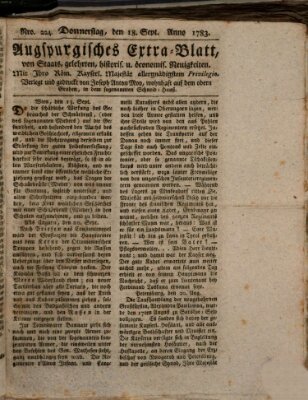 Augsburgische Ordinari Postzeitung von Staats-, gelehrten, historisch- u. ökonomischen Neuigkeiten (Augsburger Postzeitung) Donnerstag 18. September 1783