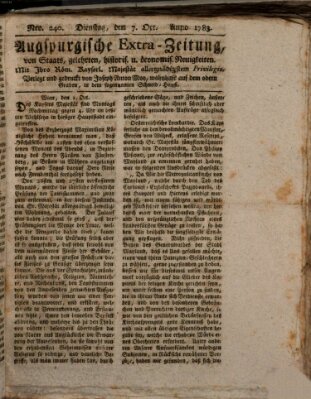 Augsburgische Ordinari Postzeitung von Staats-, gelehrten, historisch- u. ökonomischen Neuigkeiten (Augsburger Postzeitung) Dienstag 7. Oktober 1783