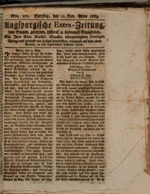 Augsburgische Ordinari Postzeitung von Staats-, gelehrten, historisch- u. ökonomischen Neuigkeiten (Augsburger Postzeitung) Dienstag 11. November 1783