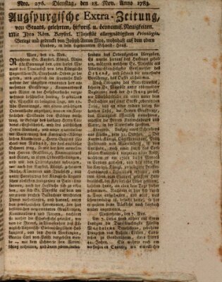 Augsburgische Ordinari Postzeitung von Staats-, gelehrten, historisch- u. ökonomischen Neuigkeiten (Augsburger Postzeitung) Dienstag 18. November 1783