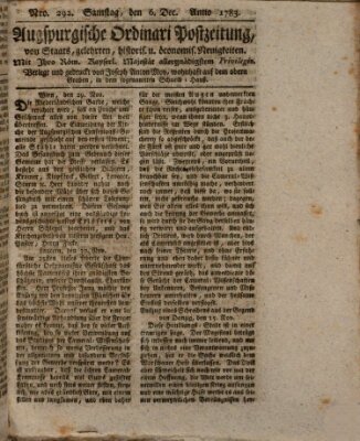 Augsburgische Ordinari Postzeitung von Staats-, gelehrten, historisch- u. ökonomischen Neuigkeiten (Augsburger Postzeitung) Samstag 6. Dezember 1783