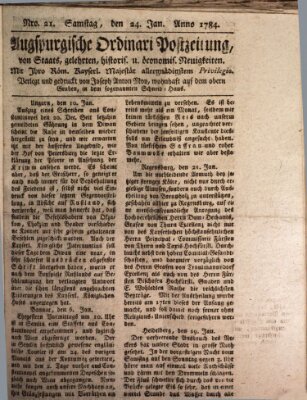 Augsburgische Ordinari Postzeitung von Staats-, gelehrten, historisch- u. ökonomischen Neuigkeiten (Augsburger Postzeitung) Samstag 24. Januar 1784