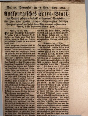 Augsburgische Ordinari Postzeitung von Staats-, gelehrten, historisch- u. ökonomischen Neuigkeiten (Augsburger Postzeitung) Donnerstag 5. Februar 1784