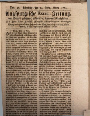 Augsburgische Ordinari Postzeitung von Staats-, gelehrten, historisch- u. ökonomischen Neuigkeiten (Augsburger Postzeitung) Dienstag 24. Februar 1784