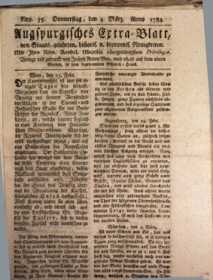 Augsburgische Ordinari Postzeitung von Staats-, gelehrten, historisch- u. ökonomischen Neuigkeiten (Augsburger Postzeitung) Donnerstag 4. März 1784