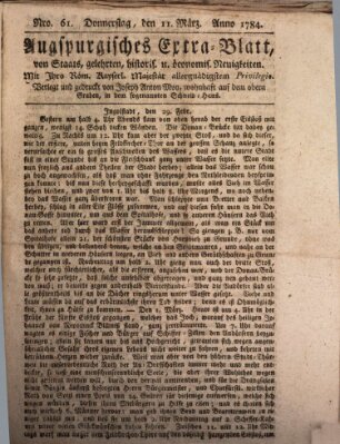 Augsburgische Ordinari Postzeitung von Staats-, gelehrten, historisch- u. ökonomischen Neuigkeiten (Augsburger Postzeitung) Donnerstag 11. März 1784