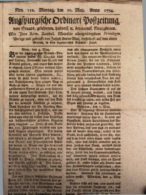 Augsburgische Ordinari Postzeitung von Staats-, gelehrten, historisch- u. ökonomischen Neuigkeiten (Augsburger Postzeitung) Montag 10. Mai 1784