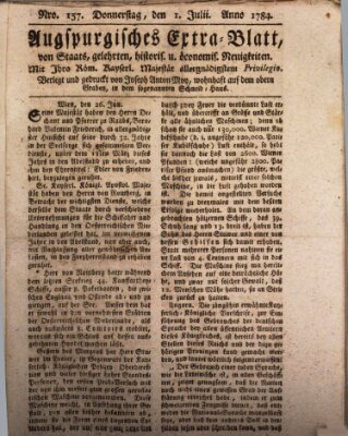 Augsburgische Ordinari Postzeitung von Staats-, gelehrten, historisch- u. ökonomischen Neuigkeiten (Augsburger Postzeitung) Donnerstag 1. Juli 1784