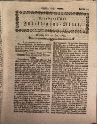 Augsburgische Ordinari Postzeitung von Staats-, gelehrten, historisch- u. ökonomischen Neuigkeiten (Augsburger Postzeitung) Montag 19. Juli 1784