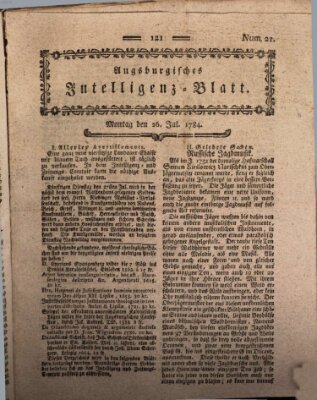 Augsburgische Ordinari Postzeitung von Staats-, gelehrten, historisch- u. ökonomischen Neuigkeiten (Augsburger Postzeitung) Montag 26. Juli 1784