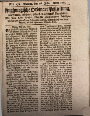 Augsburgische Ordinari Postzeitung von Staats-, gelehrten, historisch- u. ökonomischen Neuigkeiten (Augsburger Postzeitung) Montag 26. Juli 1784