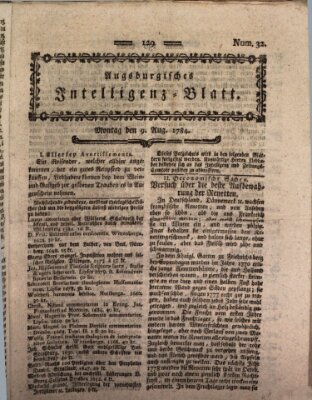 Augsburgische Ordinari Postzeitung von Staats-, gelehrten, historisch- u. ökonomischen Neuigkeiten (Augsburger Postzeitung) Montag 9. August 1784