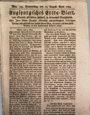 Augsburgische Ordinari Postzeitung von Staats-, gelehrten, historisch- u. ökonomischen Neuigkeiten (Augsburger Postzeitung) Donnerstag 12. August 1784