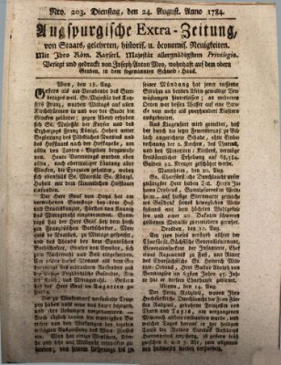 Augsburgische Ordinari Postzeitung von Staats-, gelehrten, historisch- u. ökonomischen Neuigkeiten (Augsburger Postzeitung) Dienstag 24. August 1784