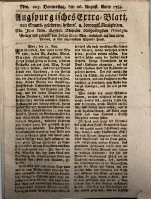 Augsburgische Ordinari Postzeitung von Staats-, gelehrten, historisch- u. ökonomischen Neuigkeiten (Augsburger Postzeitung) Donnerstag 26. August 1784