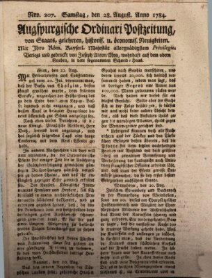 Augsburgische Ordinari Postzeitung von Staats-, gelehrten, historisch- u. ökonomischen Neuigkeiten (Augsburger Postzeitung) Samstag 28. August 1784