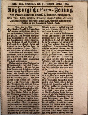 Augsburgische Ordinari Postzeitung von Staats-, gelehrten, historisch- u. ökonomischen Neuigkeiten (Augsburger Postzeitung) Dienstag 31. August 1784