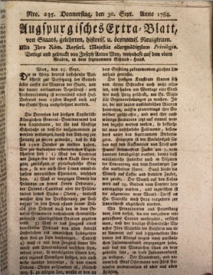 Augsburgische Ordinari Postzeitung von Staats-, gelehrten, historisch- u. ökonomischen Neuigkeiten (Augsburger Postzeitung) Donnerstag 30. September 1784