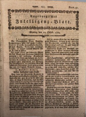 Augsburgische Ordinari Postzeitung von Staats-, gelehrten, historisch- u. ökonomischen Neuigkeiten (Augsburger Postzeitung) Montag 11. Oktober 1784