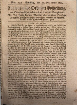 Augsburgische Ordinari Postzeitung von Staats-, gelehrten, historisch- u. ökonomischen Neuigkeiten (Augsburger Postzeitung) Samstag 23. Oktober 1784