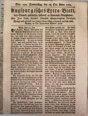 Augsburgische Ordinari Postzeitung von Staats-, gelehrten, historisch- u. ökonomischen Neuigkeiten (Augsburger Postzeitung) Donnerstag 28. Oktober 1784