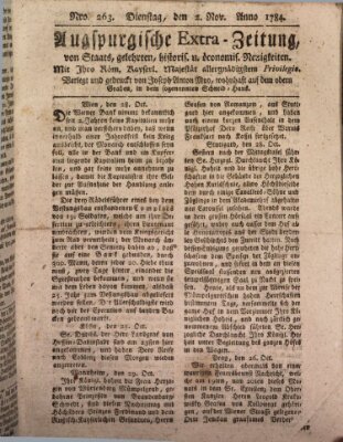 Augsburgische Ordinari Postzeitung von Staats-, gelehrten, historisch- u. ökonomischen Neuigkeiten (Augsburger Postzeitung) Dienstag 2. November 1784