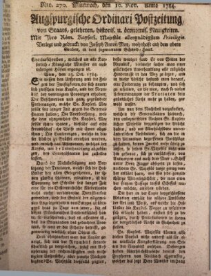 Augsburgische Ordinari Postzeitung von Staats-, gelehrten, historisch- u. ökonomischen Neuigkeiten (Augsburger Postzeitung) Mittwoch 10. November 1784