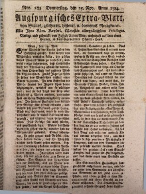 Augsburgische Ordinari Postzeitung von Staats-, gelehrten, historisch- u. ökonomischen Neuigkeiten (Augsburger Postzeitung) Donnerstag 25. November 1784