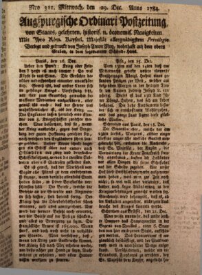 Augsburgische Ordinari Postzeitung von Staats-, gelehrten, historisch- u. ökonomischen Neuigkeiten (Augsburger Postzeitung) Mittwoch 29. Dezember 1784