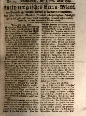 Augsburgische Ordinari Postzeitung von Staats-, gelehrten, historisch- u. ökonomischen Neuigkeiten (Augsburger Postzeitung) Donnerstag 3. Februar 1785