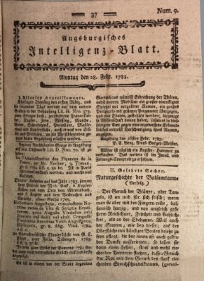 Augsburgische Ordinari Postzeitung von Staats-, gelehrten, historisch- u. ökonomischen Neuigkeiten (Augsburger Postzeitung) Montag 28. Februar 1785