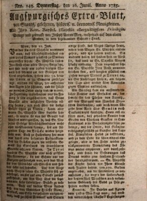 Augsburgische Ordinari Postzeitung von Staats-, gelehrten, historisch- u. ökonomischen Neuigkeiten (Augsburger Postzeitung) Donnerstag 16. Juni 1785