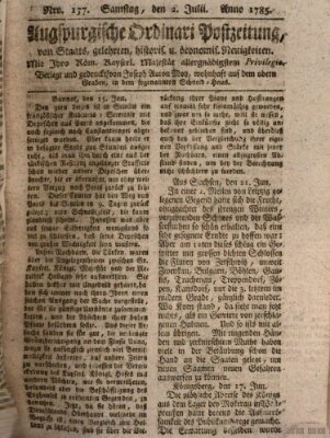 Augsburgische Ordinari Postzeitung von Staats-, gelehrten, historisch- u. ökonomischen Neuigkeiten (Augsburger Postzeitung) Samstag 2. Juli 1785