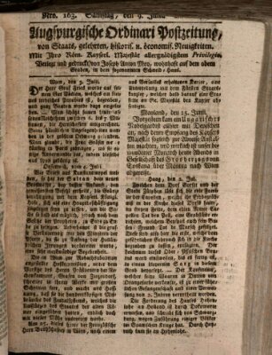 Augsburgische Ordinari Postzeitung von Staats-, gelehrten, historisch- u. ökonomischen Neuigkeiten (Augsburger Postzeitung) Samstag 9. Juli 1785