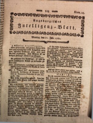 Augsburgische Ordinari Postzeitung von Staats-, gelehrten, historisch- u. ökonomischen Neuigkeiten (Augsburger Postzeitung) Montag 11. Juli 1785