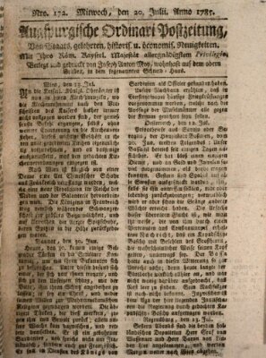 Augsburgische Ordinari Postzeitung von Staats-, gelehrten, historisch- u. ökonomischen Neuigkeiten (Augsburger Postzeitung) Mittwoch 20. Juli 1785