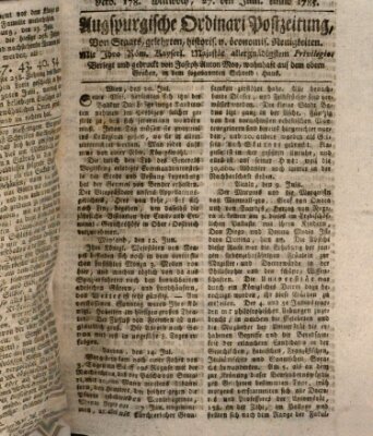 Augsburgische Ordinari Postzeitung von Staats-, gelehrten, historisch- u. ökonomischen Neuigkeiten (Augsburger Postzeitung) Mittwoch 27. Juli 1785