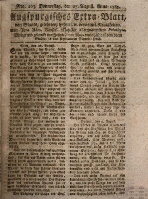 Augsburgische Ordinari Postzeitung von Staats-, gelehrten, historisch- u. ökonomischen Neuigkeiten (Augsburger Postzeitung) Donnerstag 25. August 1785