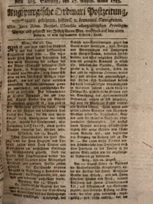 Augsburgische Ordinari Postzeitung von Staats-, gelehrten, historisch- u. ökonomischen Neuigkeiten (Augsburger Postzeitung) Samstag 27. August 1785