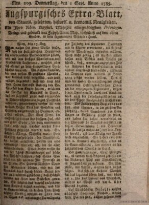 Augsburgische Ordinari Postzeitung von Staats-, gelehrten, historisch- u. ökonomischen Neuigkeiten (Augsburger Postzeitung) Donnerstag 1. September 1785