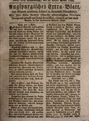 Augsburgische Ordinari Postzeitung von Staats-, gelehrten, historisch- u. ökonomischen Neuigkeiten (Augsburger Postzeitung) Donnerstag 8. September 1785