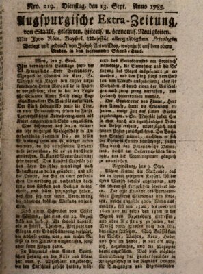 Augsburgische Ordinari Postzeitung von Staats-, gelehrten, historisch- u. ökonomischen Neuigkeiten (Augsburger Postzeitung) Dienstag 13. September 1785