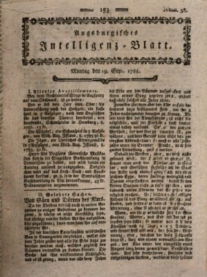 Augsburgische Ordinari Postzeitung von Staats-, gelehrten, historisch- u. ökonomischen Neuigkeiten (Augsburger Postzeitung) Montag 19. September 1785