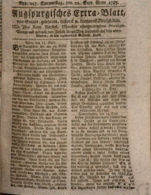 Augsburgische Ordinari Postzeitung von Staats-, gelehrten, historisch- u. ökonomischen Neuigkeiten (Augsburger Postzeitung) Donnerstag 22. September 1785