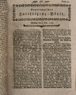 Augsburgische Ordinari Postzeitung von Staats-, gelehrten, historisch- u. ökonomischen Neuigkeiten (Augsburger Postzeitung) Montag 3. Oktober 1785