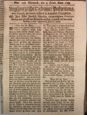 Augsburgische Ordinari Postzeitung von Staats-, gelehrten, historisch- u. ökonomischen Neuigkeiten (Augsburger Postzeitung) Mittwoch 5. Oktober 1785