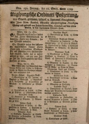 Augsburgische Ordinari Postzeitung von Staats-, gelehrten, historisch- u. ökonomischen Neuigkeiten (Augsburger Postzeitung) Freitag 21. Oktober 1785